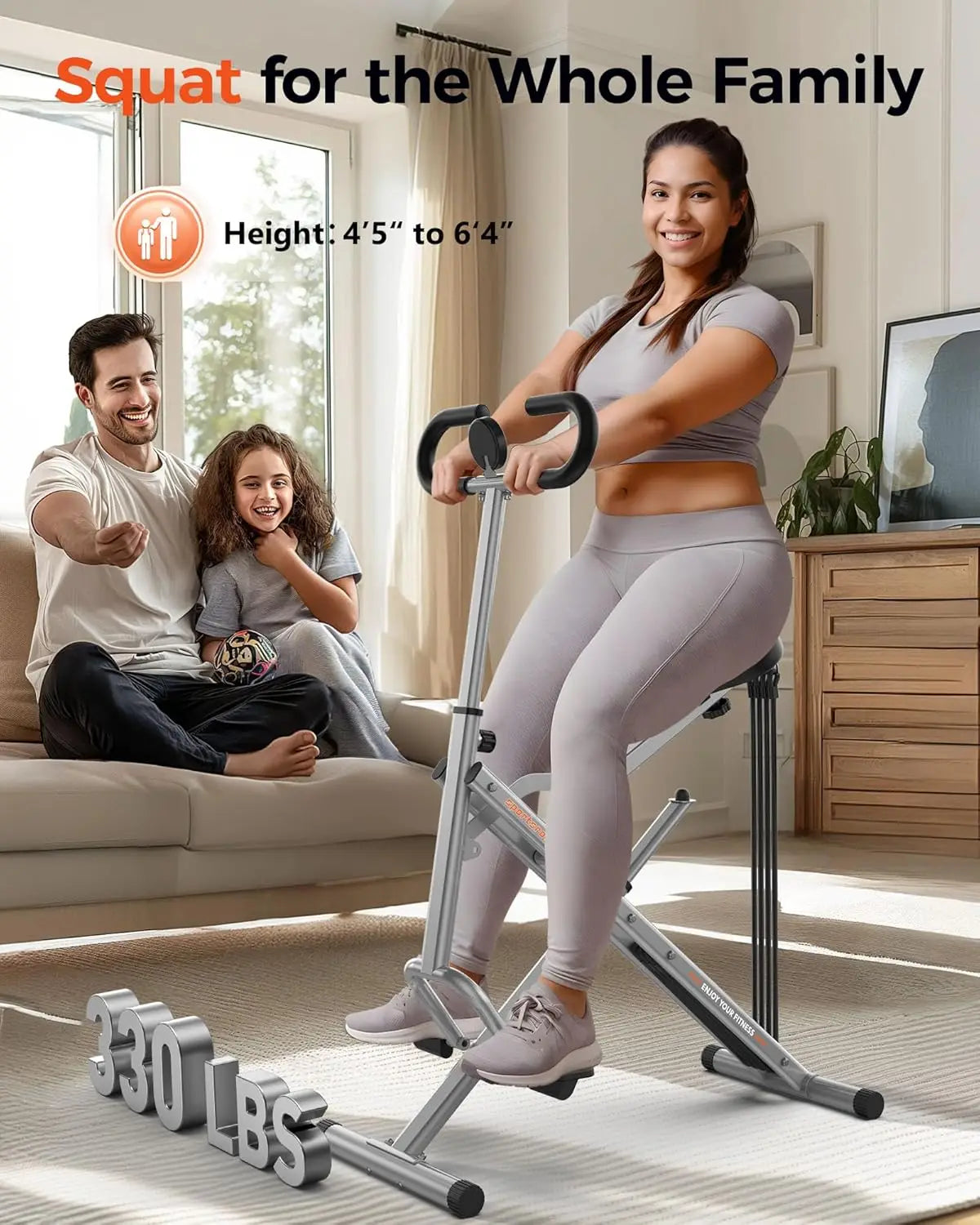 Pink Foldable Squat Machine with 330lbs Capacity & Adjustable Resistance Bands