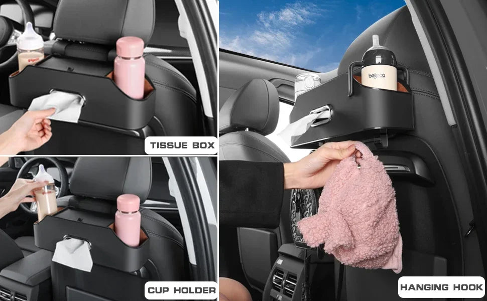 Multi-Functional Back Seat Organizer with 2 Drink Holders & Tissue Box