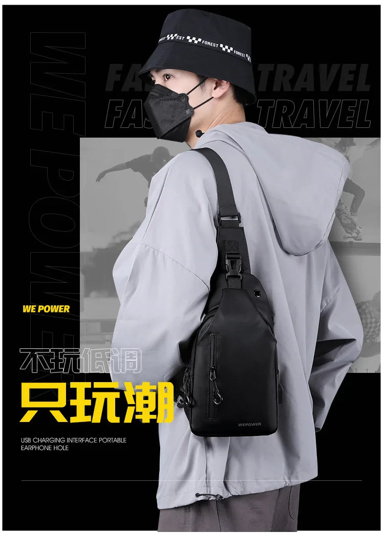 Men’s Waterproof Nylon Crossbody Chest Bag – Casual Anti-Splash Shoulder Sling Backpack