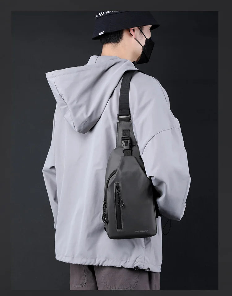 Men’s Waterproof Nylon Crossbody Chest Bag – Casual Anti-Splash Shoulder Sling Backpack