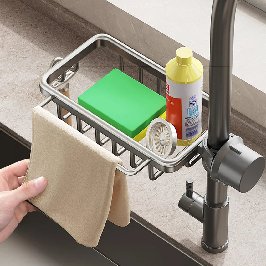 Rust-Proof Kitchen Faucet Drainer Rack & Soap Organizer