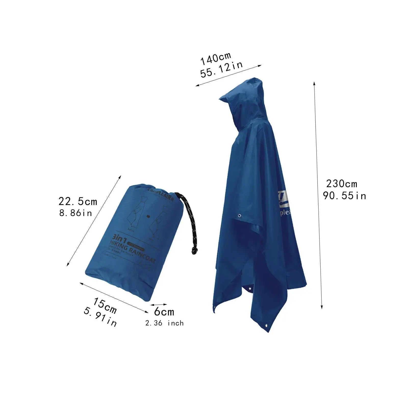 3-in-1 Waterproof Rain Poncho with Hood