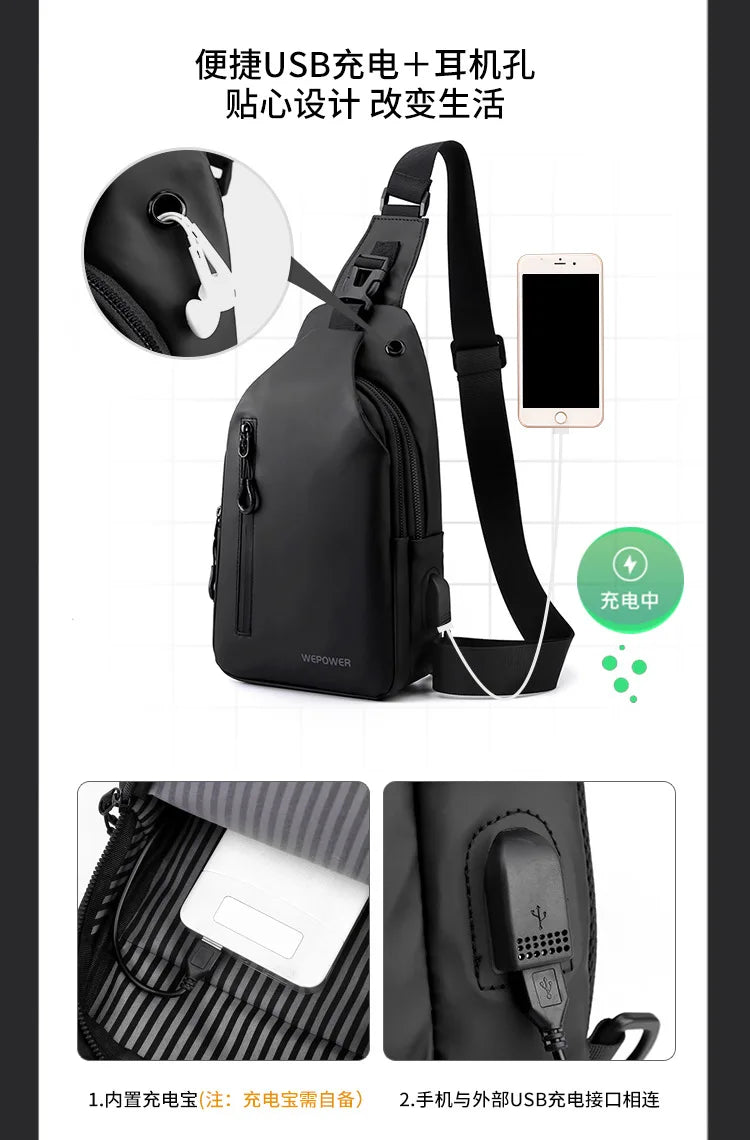 Men’s Waterproof Nylon Crossbody Chest Bag – Casual Anti-Splash Shoulder Sling Backpack