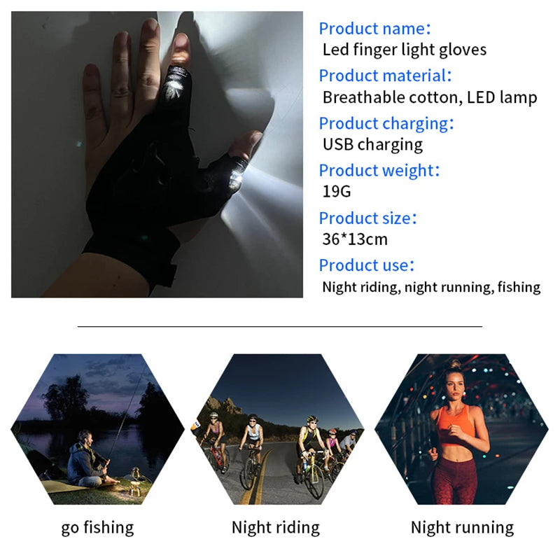 Rechargeable LED Flashlight Gloves