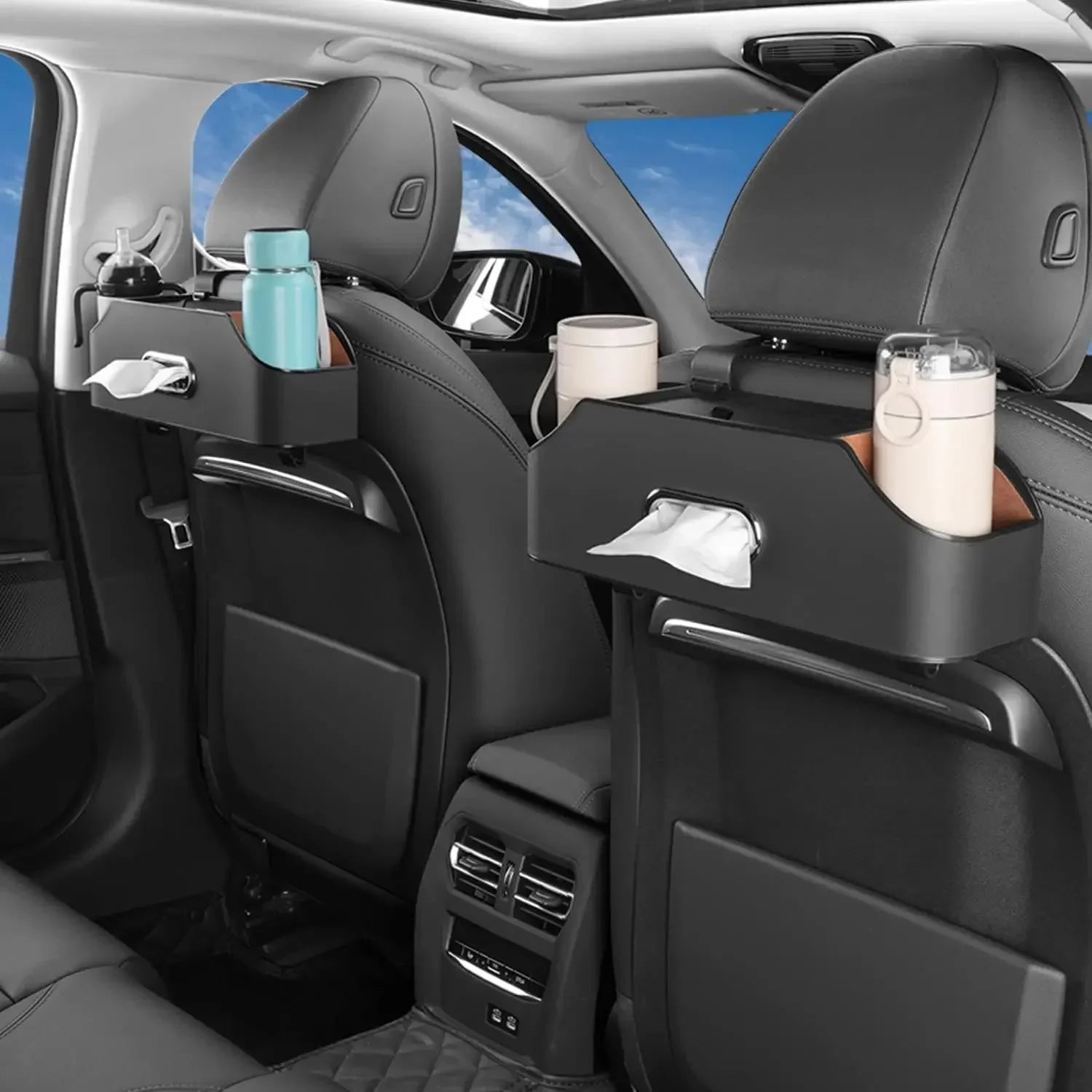 Multi-Functional Back Seat Organizer with 2 Drink Holders & Tissue Box