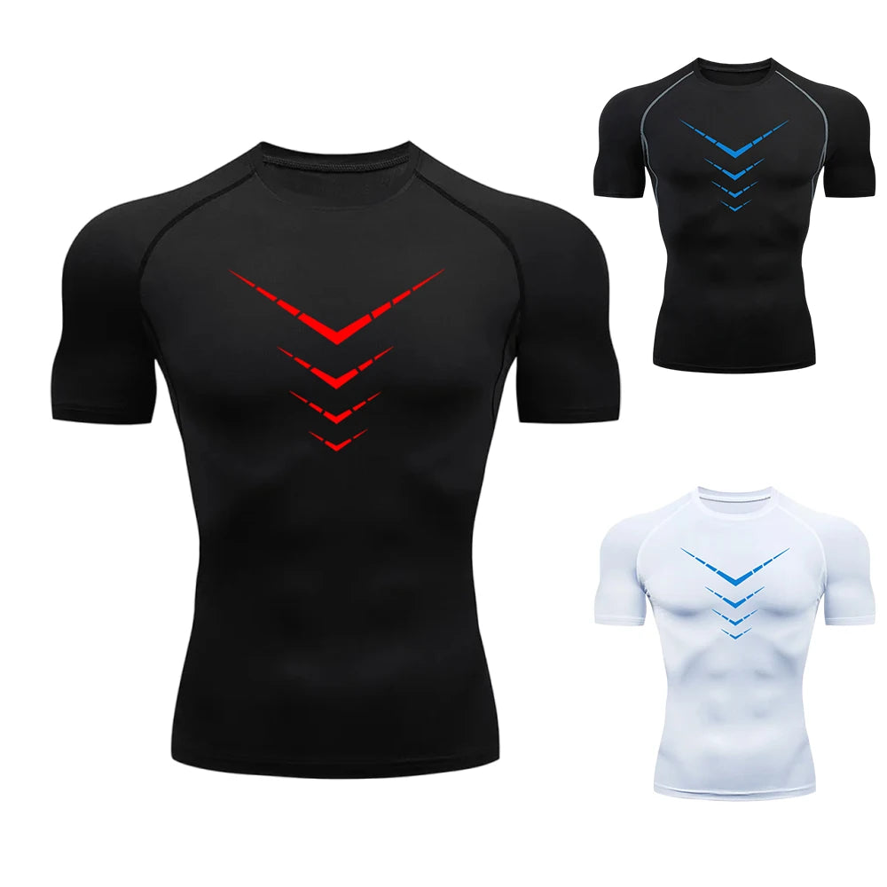 Compression Short Sleeve T-Shirt Men's Running Training Sports Wear Breathable Bodybuilding Top Workout Fitness Clothing