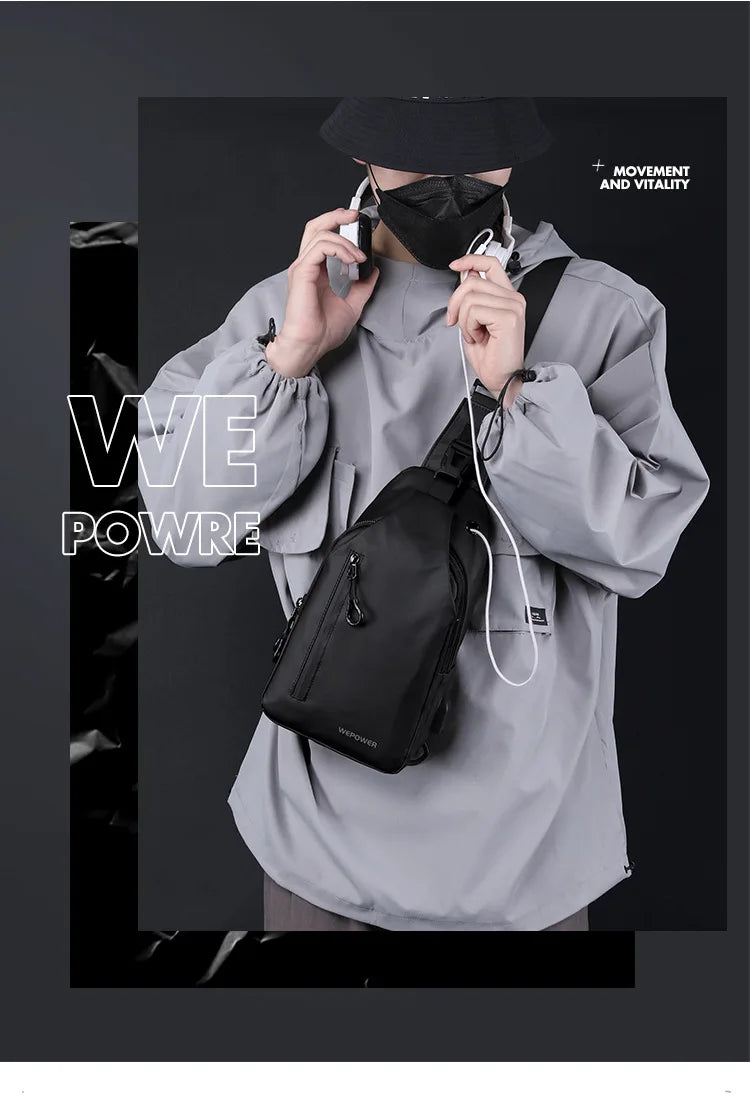 Men’s Waterproof Nylon Crossbody Chest Bag – Casual Anti-Splash Shoulder Sling Backpack