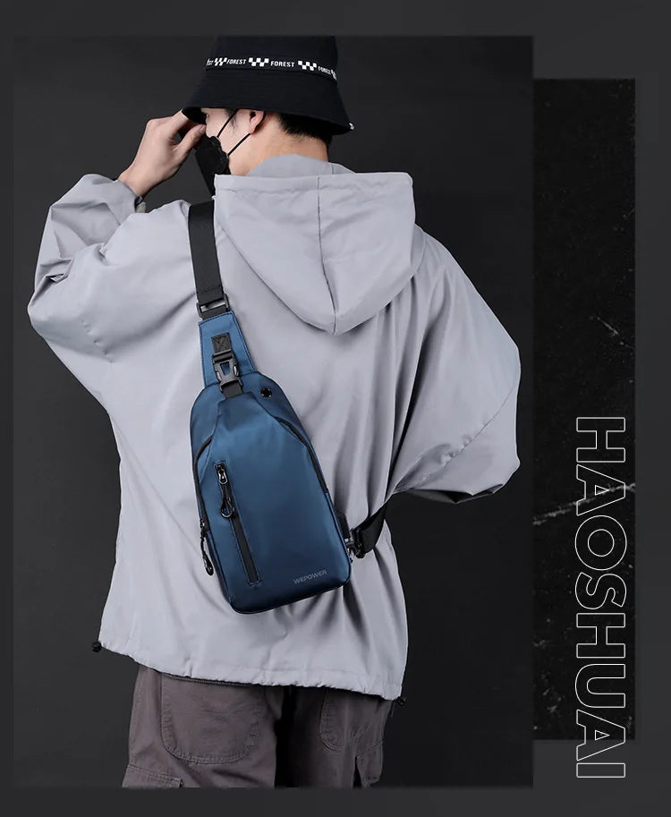 Men’s Waterproof Nylon Crossbody Chest Bag – Casual Anti-Splash Shoulder Sling Backpack