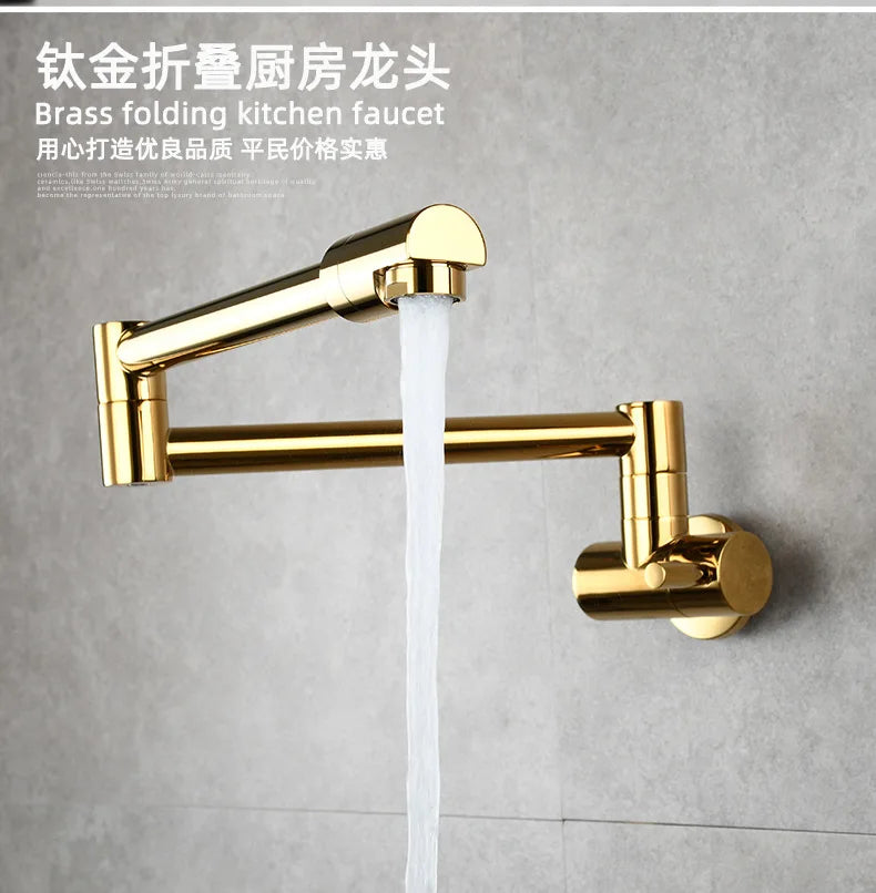 Brass Wall Mount Kitchen Faucet - Single Cold, Rotate & Fold