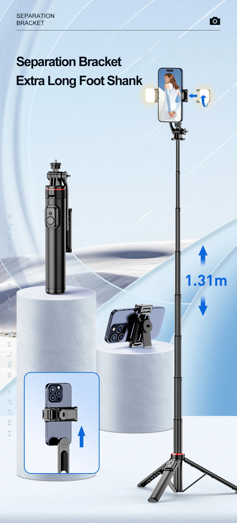 Selfie Stick Tripod with 360° Rotation & Bluetooth