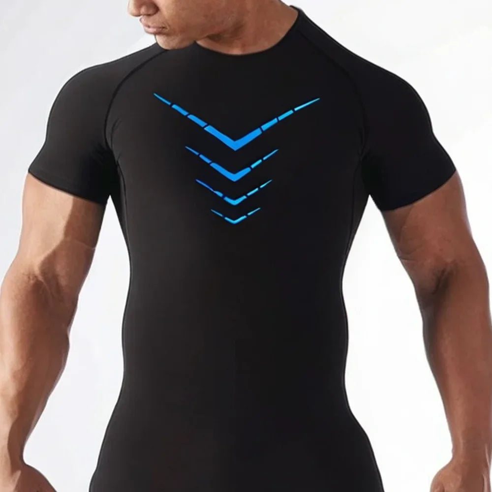 Compression Short Sleeve T-Shirt Men's Running Training Sports Wear Breathable Bodybuilding Top Workout Fitness Clothing