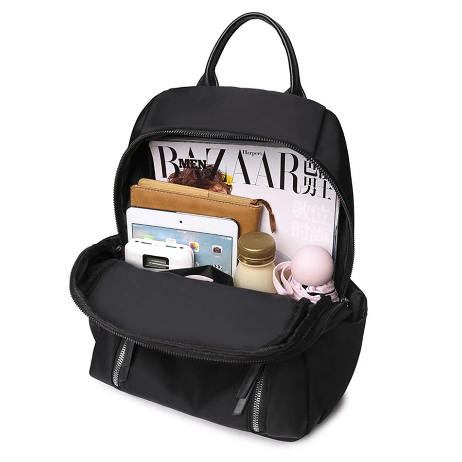 Top view of bag showing zipper and handle