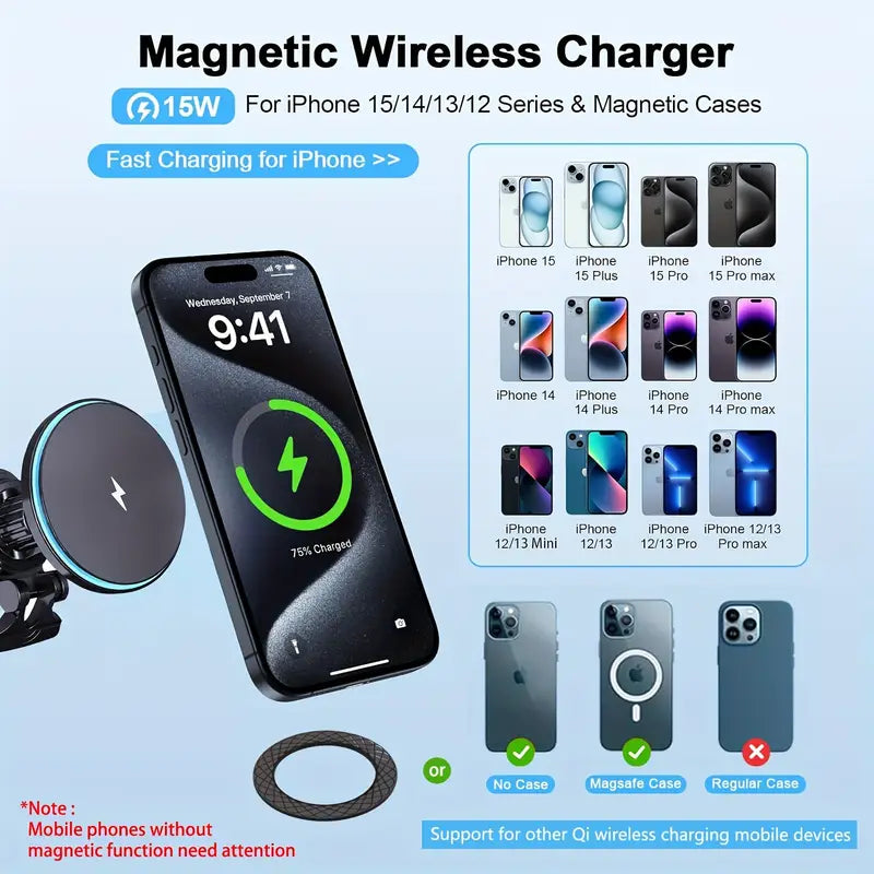 Magnetic Wireless Car Charger & Phone Holder