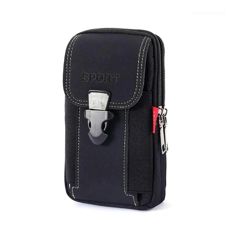 Compact waist bag lying flat on wooden surface
