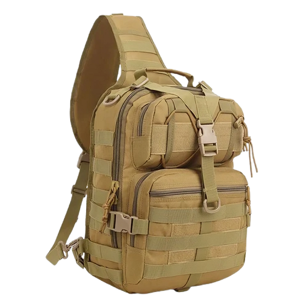 Tactical EDC Sling Bag Pack, Military Rover Shoulder Molle Backpack, with USA Flag Patch, Coyote