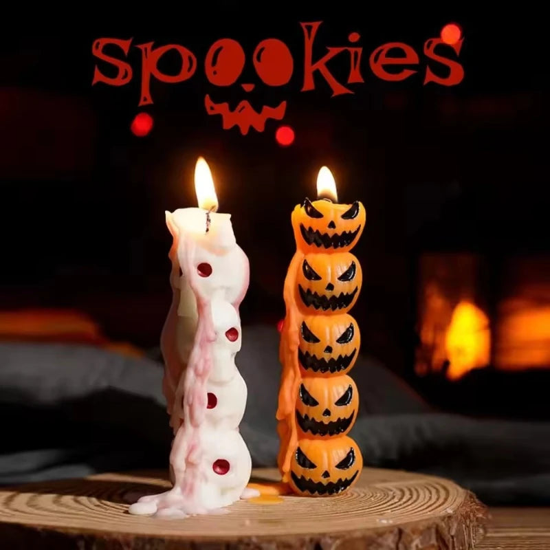 Spooky Pumpkin Skull Candle