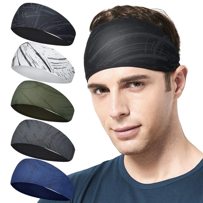 Mens Running Headband,5Pack,Mens Sweatband Sports Headband for Running,Cycling,Basketball,Yoga,Fitness Workout Stretchy Unisex Hairband Stripe style