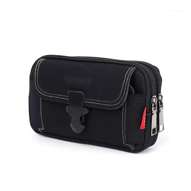 Front view of men’s vintage canvas waist bag
